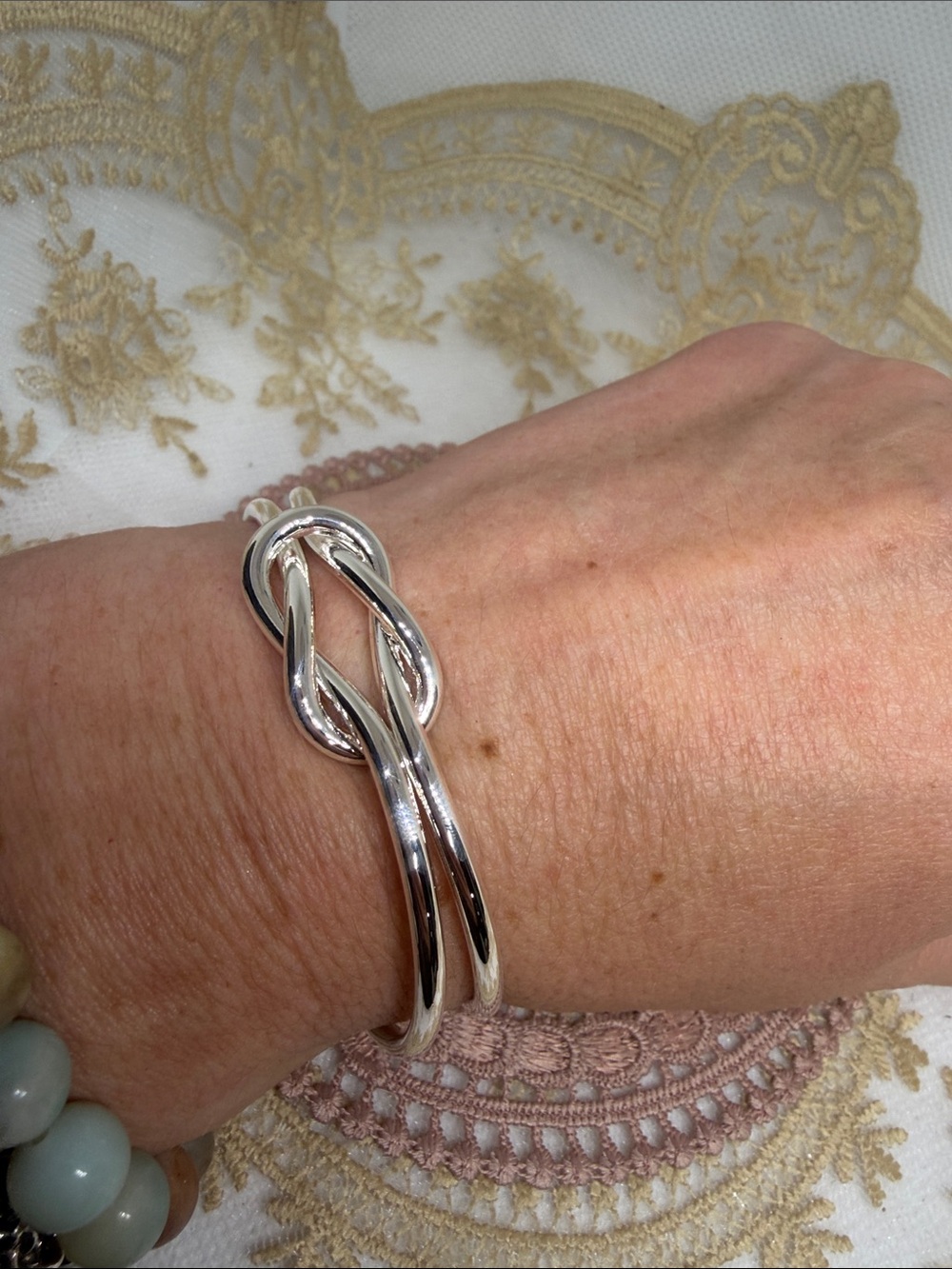 925 Sterling Silver Open Cuff Bracelet | Heavy Modern Knot Design Minimalist